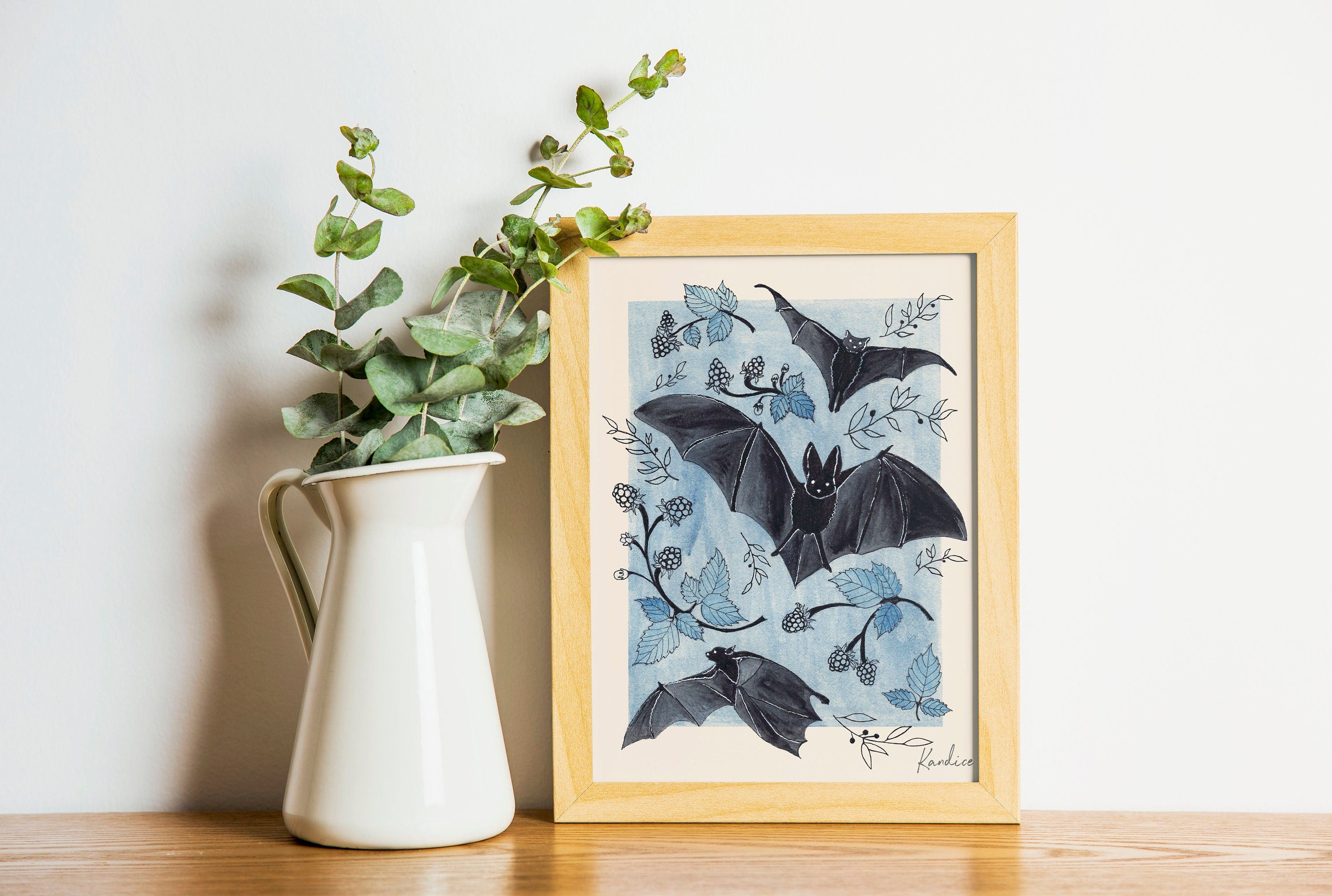 Blackberry Bats Art Print | Bat Wall Art | Gothic Botanical Decor | Dark Academia Wall Art | Witchy 