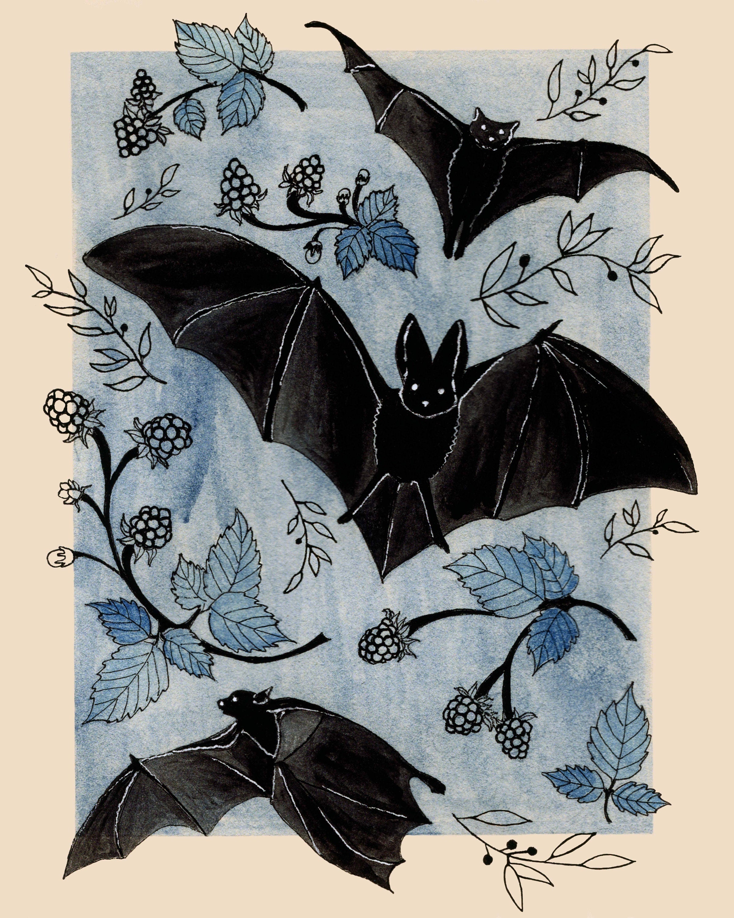 Blackberry Bats print shown for size reference