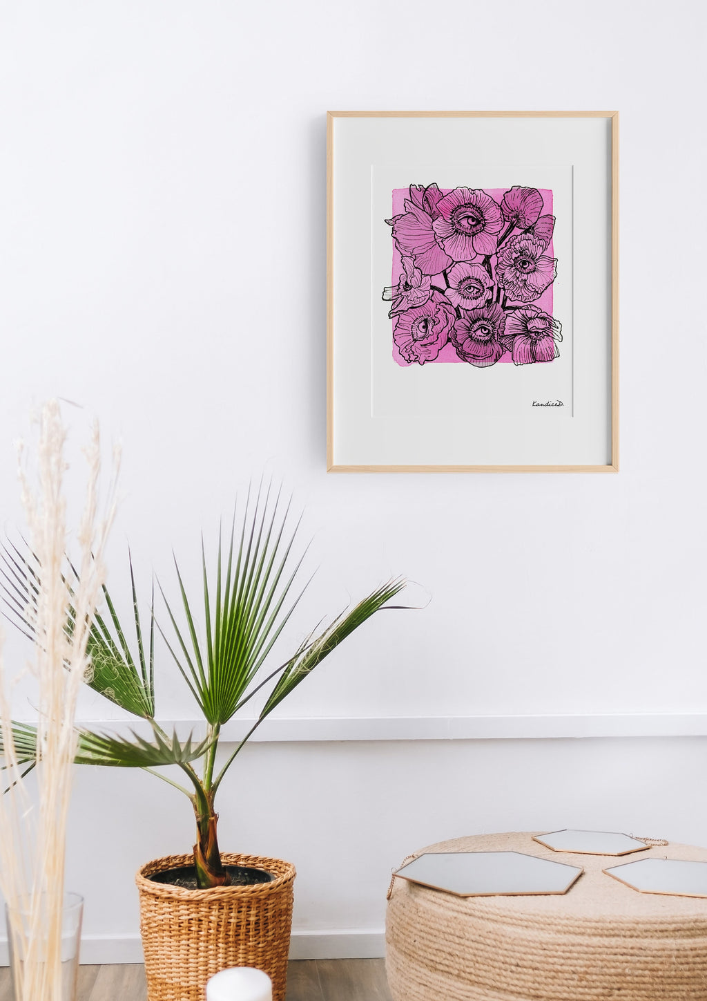 Poppy Eyes Art Print | Surreal Floral Wall Art | Botanical Illustration | Whimsical Nature Decor | U
