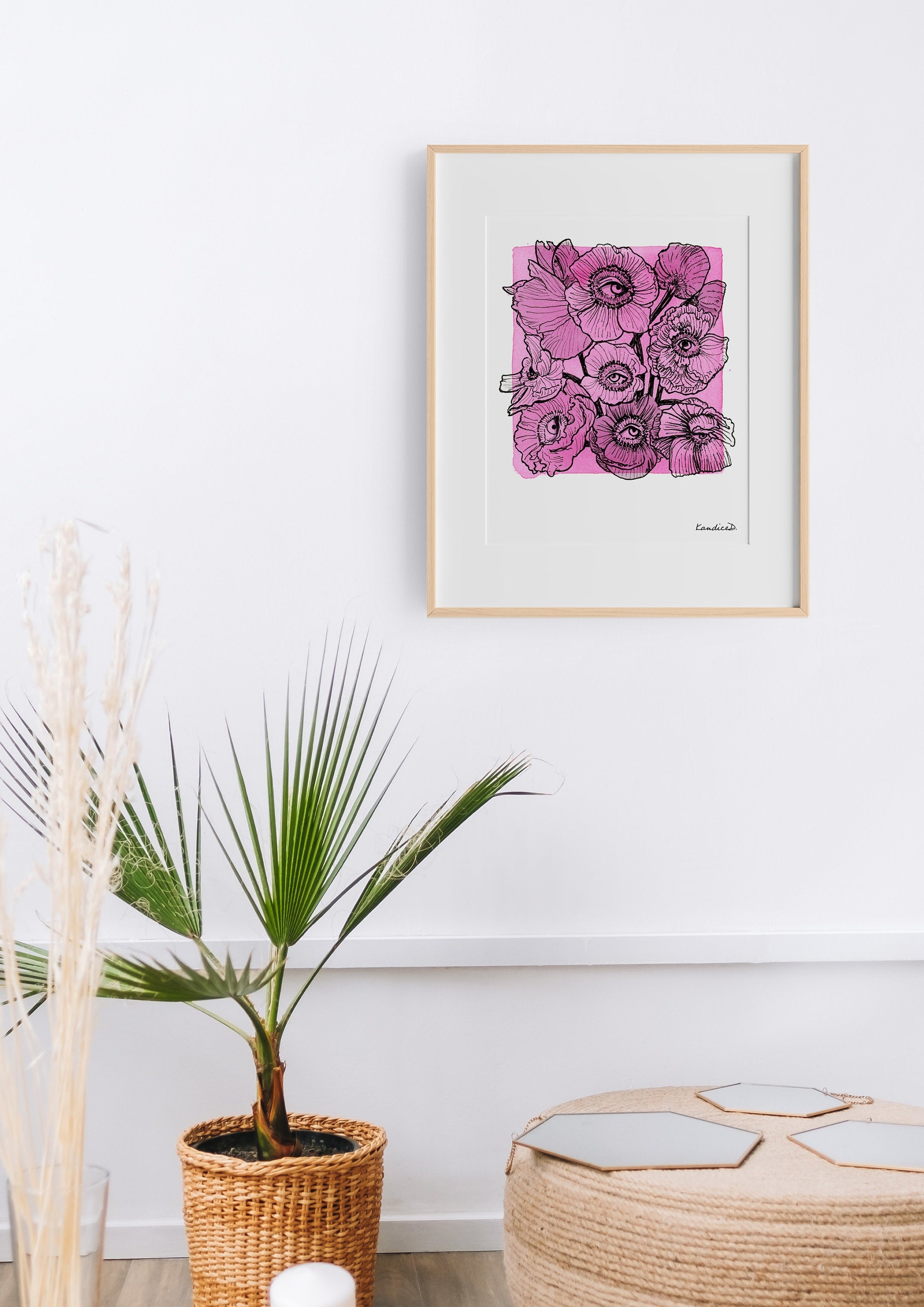 Poppy Eyes Art Print | Surreal Floral Wall Art | Botanical Illustration | Whimsical Nature Decor | U
