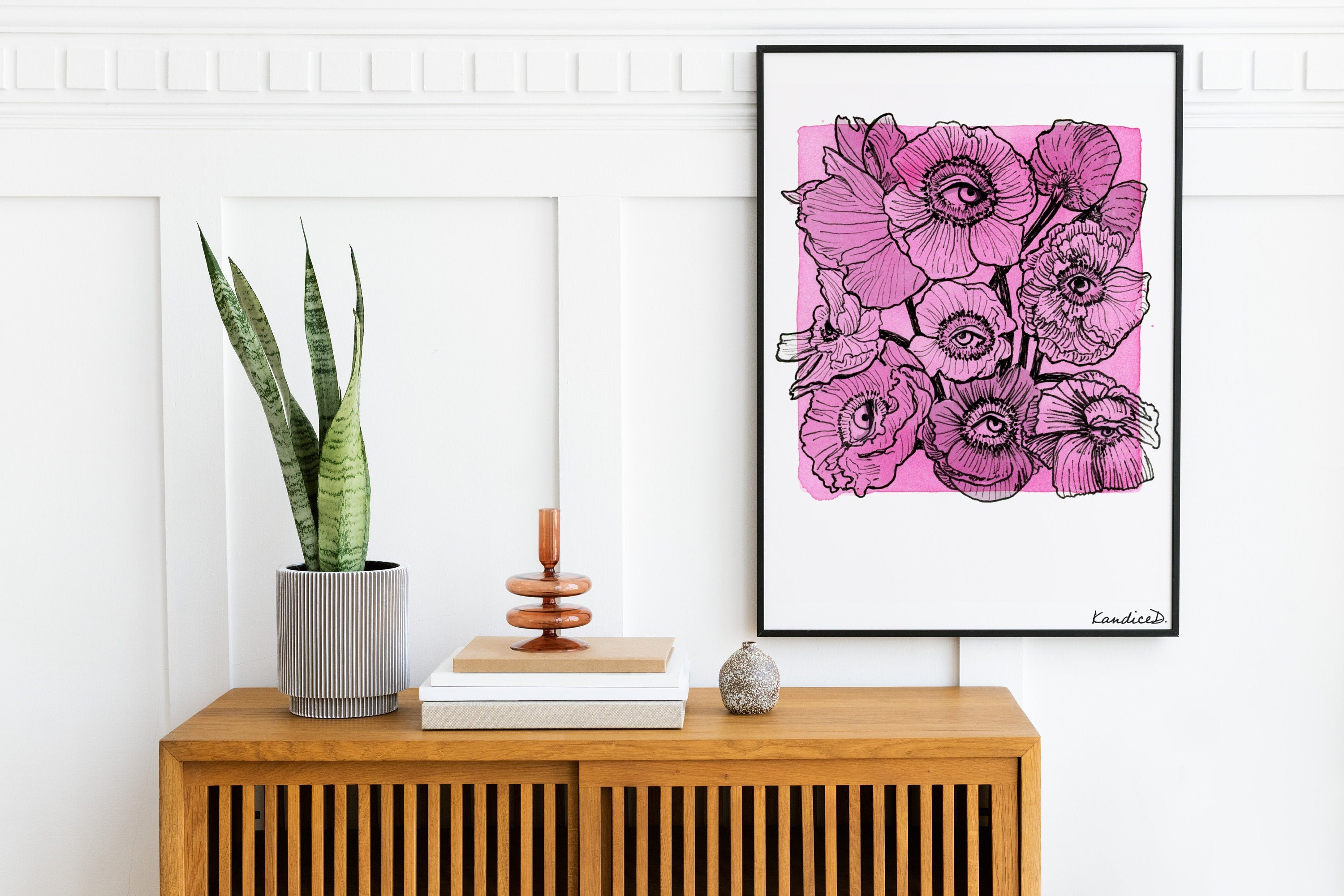 Poppy Eyes Art Print | Surreal Floral Wall Art | Botanical Illustration | Whimsical Nature Decor | U