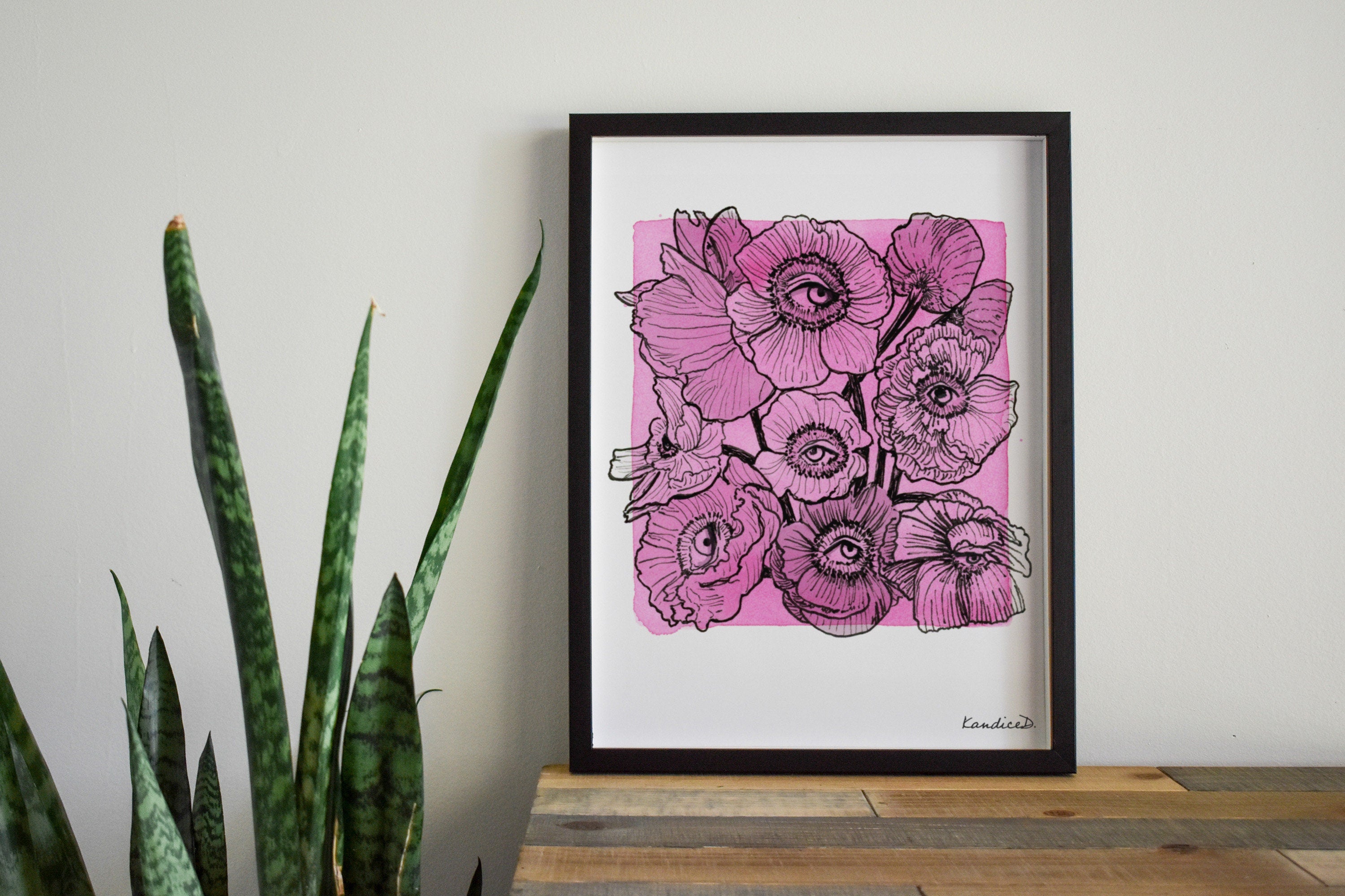 Poppy Eyes Art Print | Surreal Floral Wall Art | Botanical Illustration | Whimsical Nature Decor | U