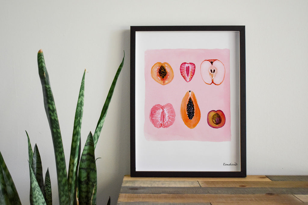 Sliced Feminine Fruit Art Print | Feminist Art Print | Body Positive Wall Art | Surreal Fruit Illust