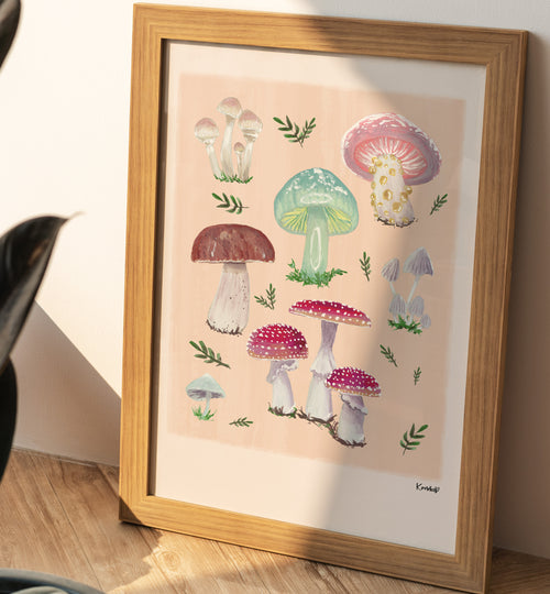 Mushroom Wall Art | Forest Mushroom Print | Botanical Fungi Illustration | Woodland Decor | Unframed