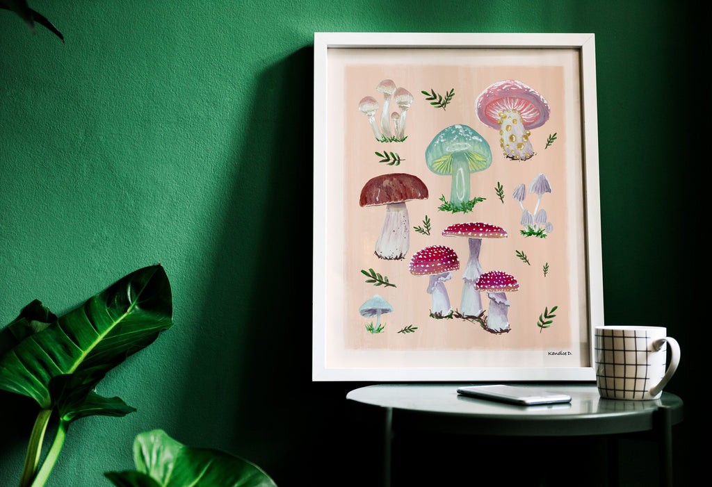 Mushroom Wall Art | Forest Mushroom Print | Botanical Fungi Illustration | Woodland Decor | Unframed