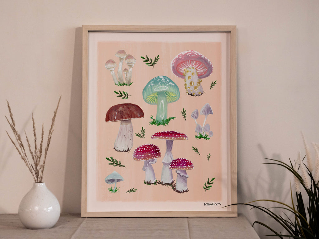 Mushroom Wall Art | Forest Mushroom Print | Botanical Fungi Illustration | Woodland Decor | Unframed