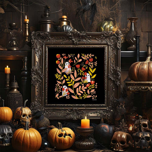 Botanical Ghosts Art Print | Cute Ghost Wall Art | Whimsical Botanical Decor | Halloween Cottagecore