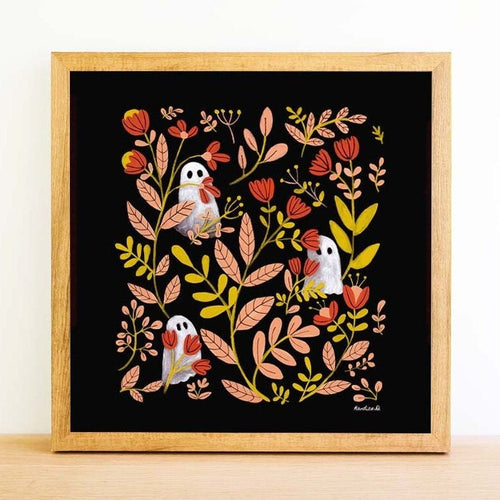 Night Bloom art print — whimsical ghost and botanical illustration